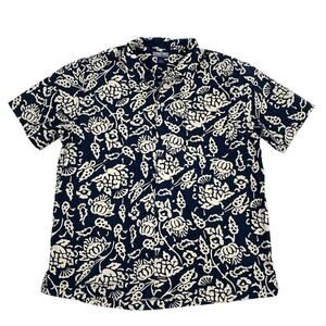 Structure Vintage 90s Hawaiian Aloha Shirt Floral Navy/Cream Men’s Size XL Surf